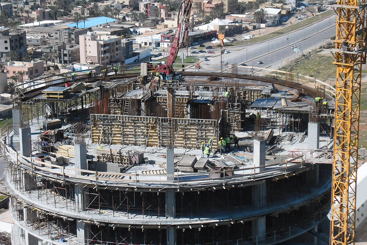 Burj Al-Bahr reinforced concrete floor slab construction in progress